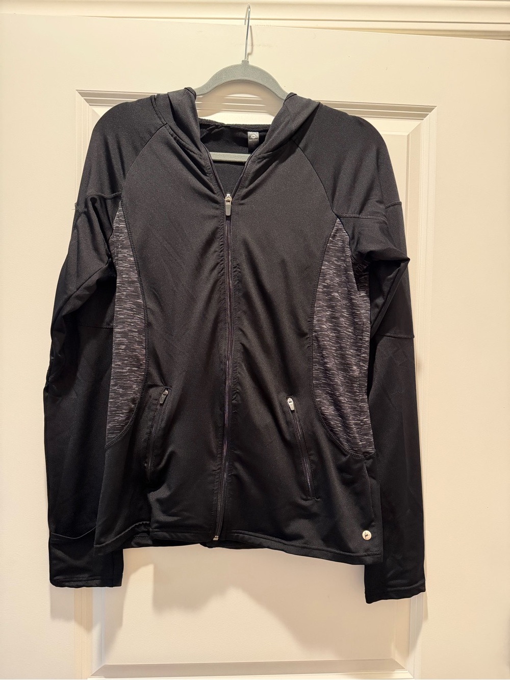 Black Hooded Performance Zip Jacket with Heather Panels
